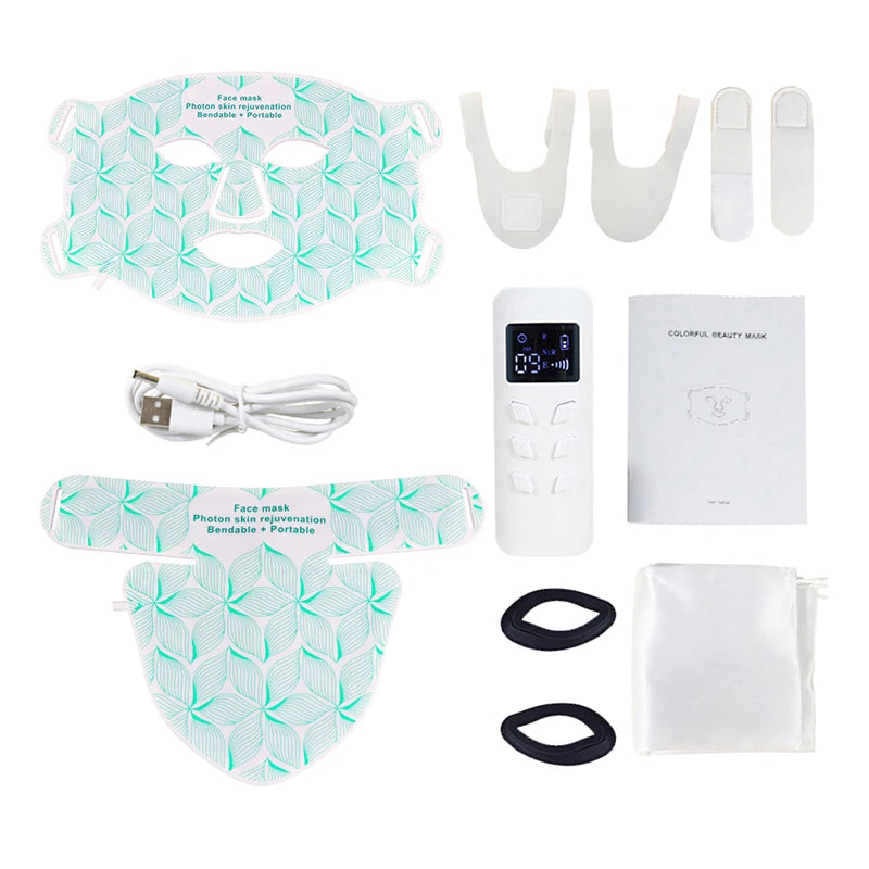8 Colors Facial LED Mask with Neck Red Light Near Infrared Therapy Beauty Mask Anti Aging Skin Rejuvenation Lifting Tighten