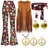 70s 80s Women Hippie Costume Set Bell Bottom Flared Pant for christmas party Halloween Cosplay