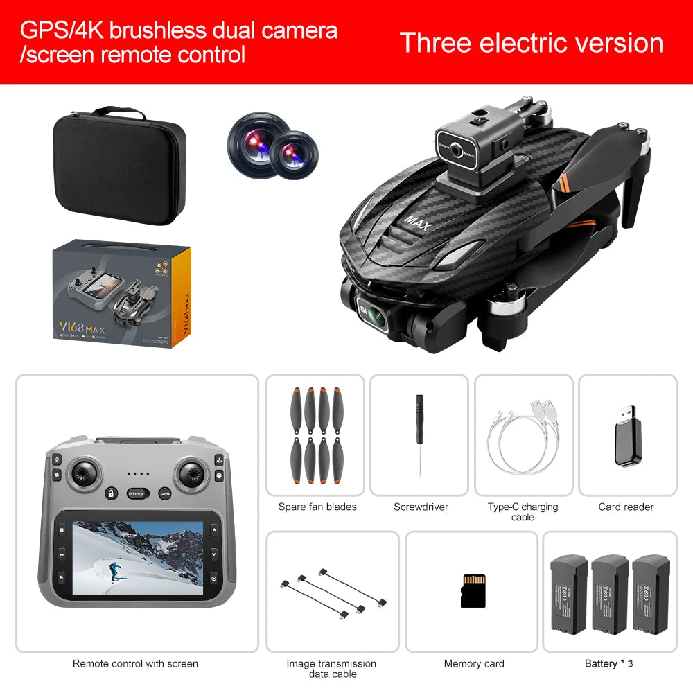 Lenovo V168 MAX 5GGPS Drone 8K Professional Camera Aerial FPV Brushless Avoiding Obstacle Large Screen 8K RC Folding Drones Toy