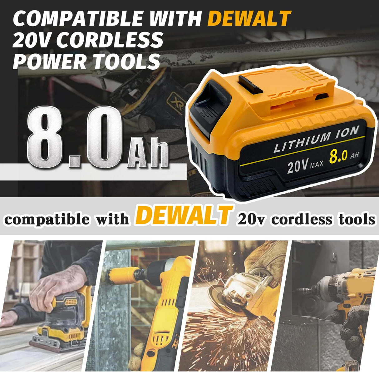 4Pack 18V 8.0Ah Replacement Battery Compatible For Dewalt 18V MAX Battery DCB200 DCB204 DCB206 DCB206-2 DCB201 DCB203 DCB181 DCB