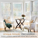 Window Privacy Film Stained Glass Window Film Mosaic Static Cling Decorative Window Vinyl, Non-Adhesive UV Blocking for Home