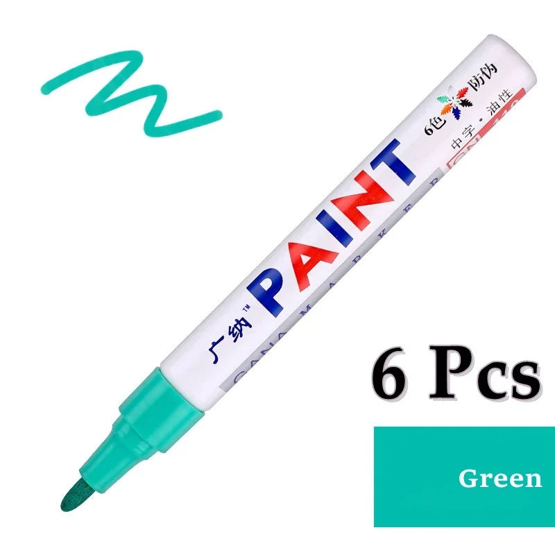 6 Pcs Colorful Permanent Paint Marker Waterproof White Markers tire tread rubber fabric Paint metal 12 Colors Paint Marker Pens
