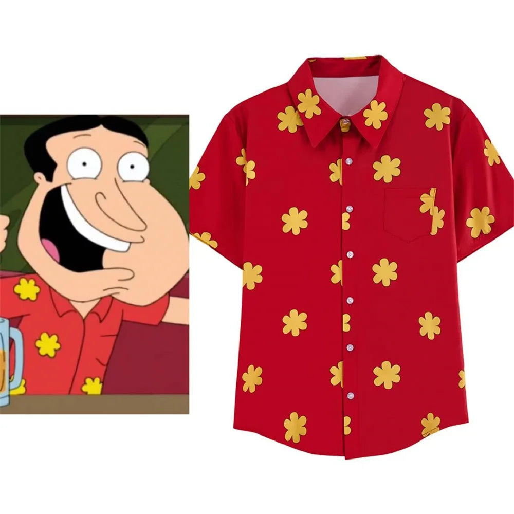 Family Guy Quagmire Cosplay Costume Men Leisure Coast Style Beach Red T Shirt Halloween Party Tops