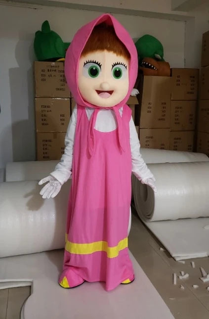 Plush Martha and Bear Mascot Costume Cute Masha Girl Doll Costume Cartoon Character Cosplay Costumes Party Performance Outfits