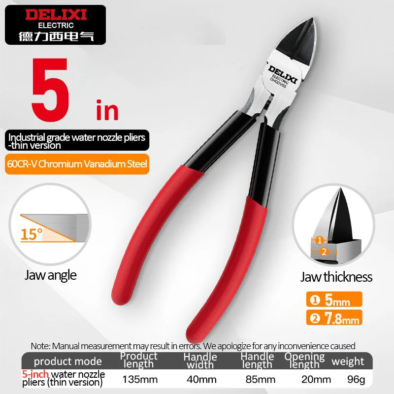 DELIXI ELECTRIC Nozzle Pliers  Electronic Pliers Industrial Scissors Diagonal Pliers，for CuttingMetalWireCablePlasticsWood