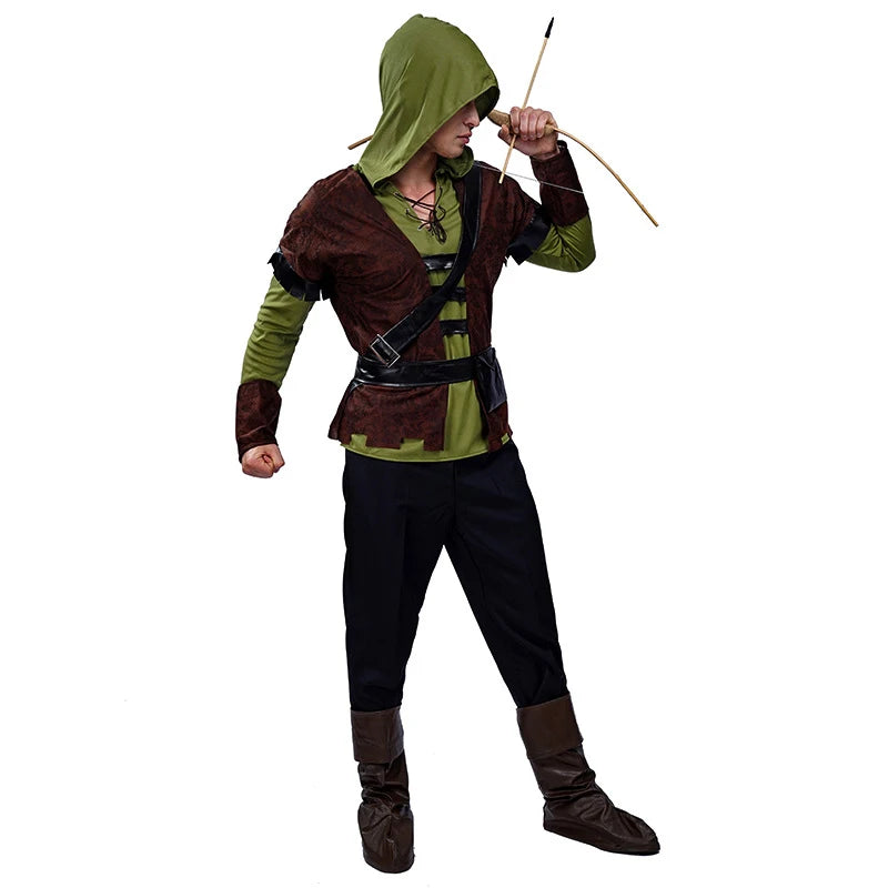 Parent-child outfit Adult Man Children Hunter Archer Robin Hood Costume for Boy's Huntsman Peter Pan Costumes Green Deluxe Cos