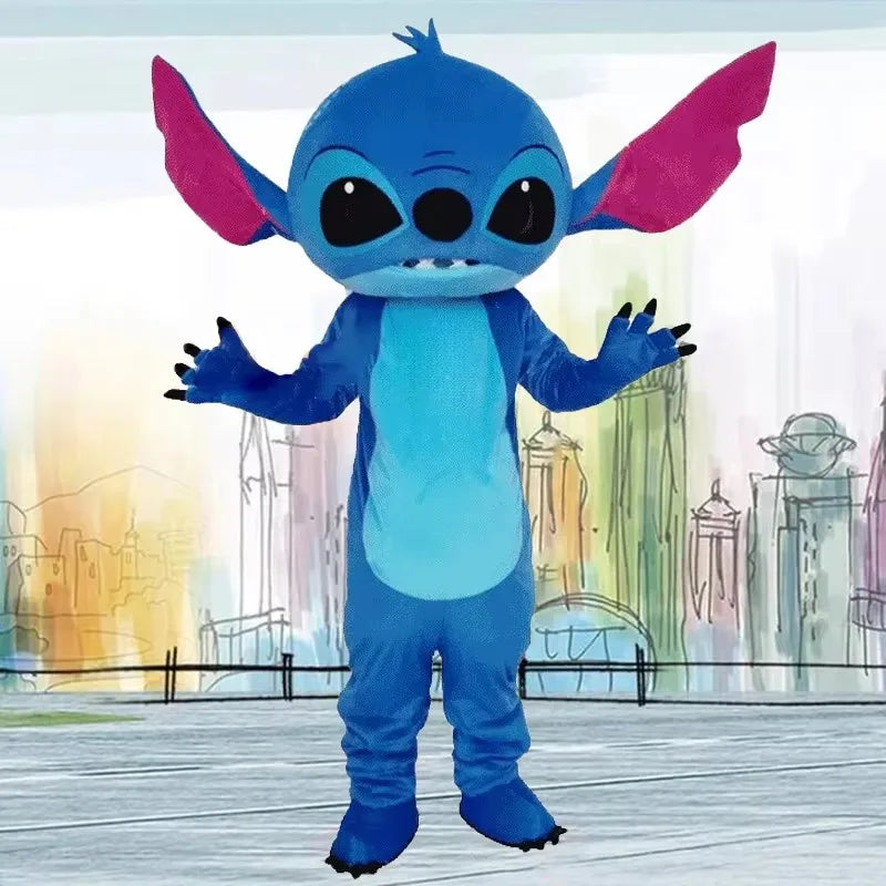 Plush Blue Stitch Mascot Costume Disney Angel Cartoon Fur Cosplay Suit Adult Advertising Fancy Dress Carnival Party Halloween