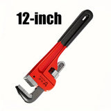 12inch / 8inch Heavy Duty Straight Pipe Wrench, Adjustable Aluminum Plumber Wrench with Floating Hook Jaw and I-Beam Handle, Red