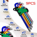 9Pcs Torx Key Set Star End  Long Folding Wrench Set T10-T50 Hex Extra Security Colour Coded for Vehicle Bicycle Repairs Tool