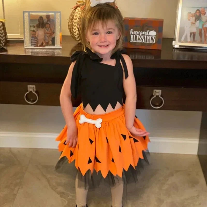 New 2026 Infant Toddle Pebble Bone Fancy Dress Up Halloween Caveman Cavegirl Flint stone Costume For Girl COS