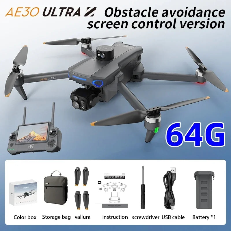 AE30 GPS Drone With 8K HD Camera 3-axis Gimbal Brushless Laser Obstacle Avoidance With  FPV RC Dron