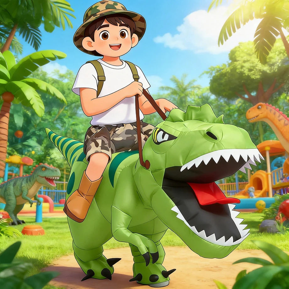 Animal Cartoon Riding T-Rex Inflatable Costume Nursery Kids Dinosaur Role Playing Game Adult Kids Chasing Game Birthday Gift