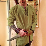Halloween Knight Cosplay Medieval Renaissance Costume Robe Viking Men Long Sleeve Tops Costume Medieval Clothing Pirate Disguis