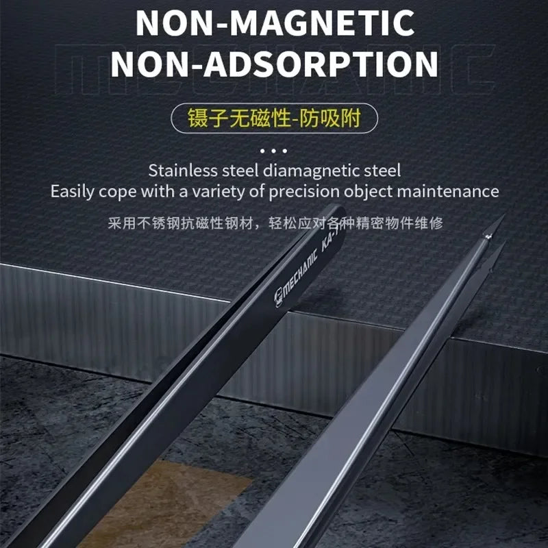MECHANIC KA-11 Stainless Steel Tweezers for Chip Tin Planting Anti-Corrosion High Hardness Jump Wire Clamping Repair Tools