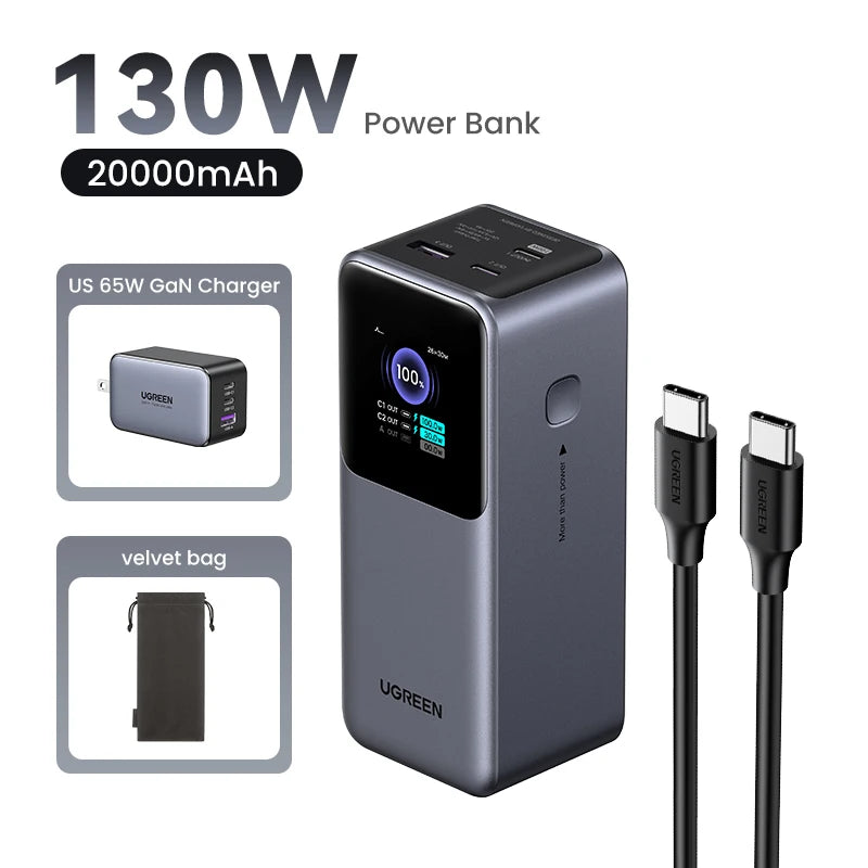 UGREEN 20000mAh portable power bank 130W fast charging