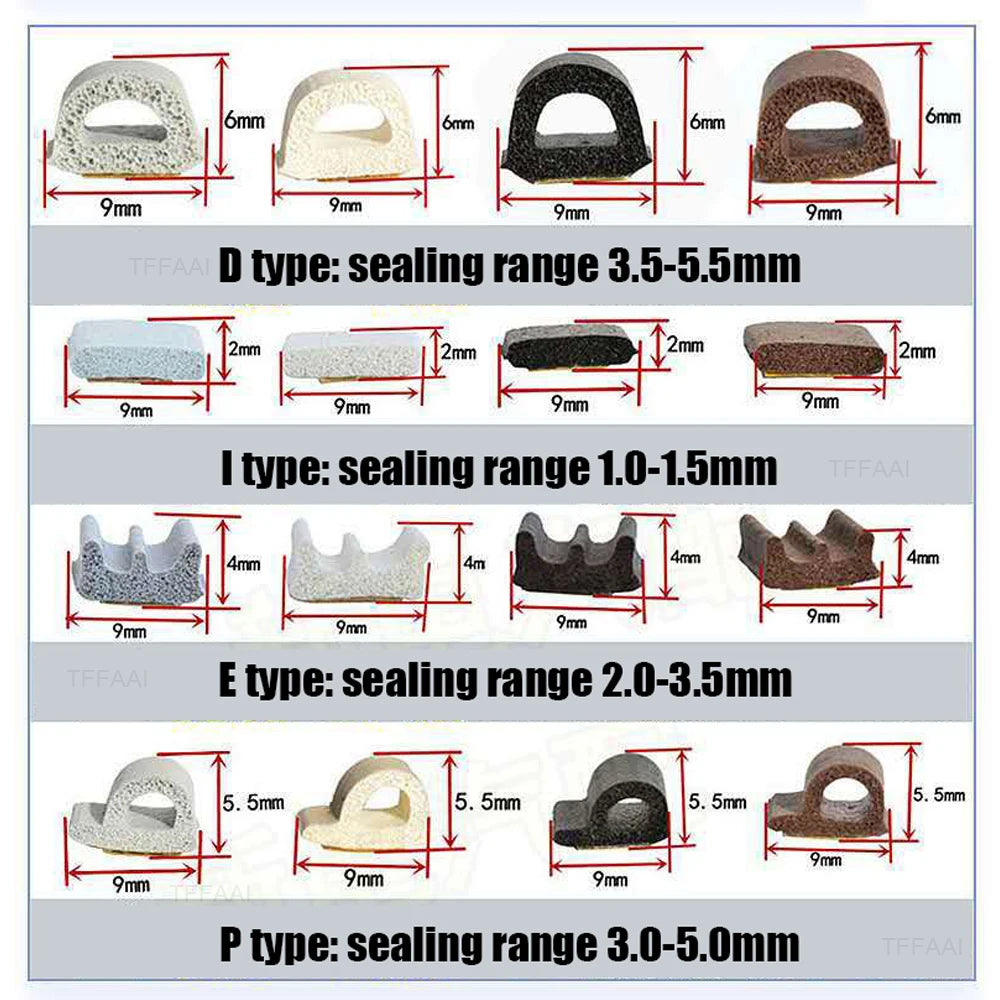 5m/10m DIEP Shape Window Seal Strip 4 Colors Self-adhesive Rubber Weather Stripping Door Windproof Insulation Noise Tape