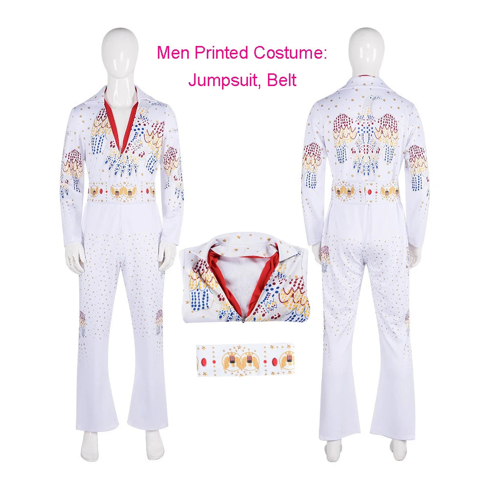 Elvises Cosplay Costume Anime Presleleying Rocker Singer Performance Jumpsuit Suit Adult Kids Party Halloween Costume For Men