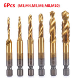 Hex Shank Titanium Plated HSS Screw Thread Metric Tap Drill Bits Screw Machine Compound Tap M3 M4 M5 M6 M8 M10 Hand Tools