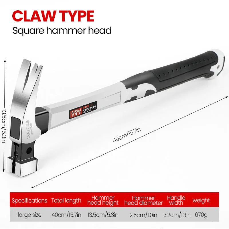 High Carbon Steel Short & Long Handle Claw Hammer Industrial Grade