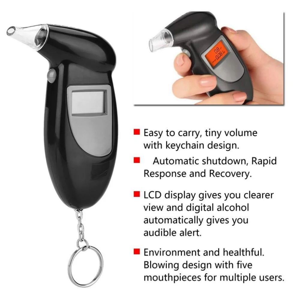 Portable Breath Alcohol Tester Handheld Breathalyzer Alcotest Alcohol Test Tools Backlight Digital Set Car Accessories Universal