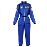 Adult Astronaut Costume for Women Men Flight Suit Costume Cosplay Space Astronaut Blue Full Body Jumpsuit with Zipper Carnival
