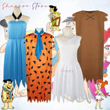 ❤️❤️❤️Womens Wilma Flintstone Adult Costume Men's The Flintstone's Barney Rubble Costume Party Supplie Caveman Costume❤️⭐️❤️