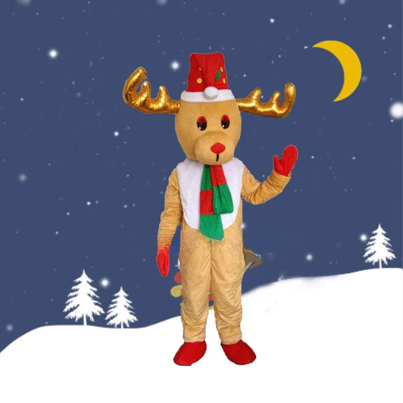 Christmas Reindeer Mascot Costumes Cartoon Elk Adult Cosplay Deer Clothes New Year Fancy Dress Carnival Event Advertising Props