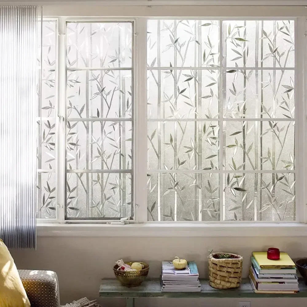 Bamboo Window Film Stained Glass Film Frosted Privacy  Decal Decorative Window Cling No Glue Removable Window Stickers