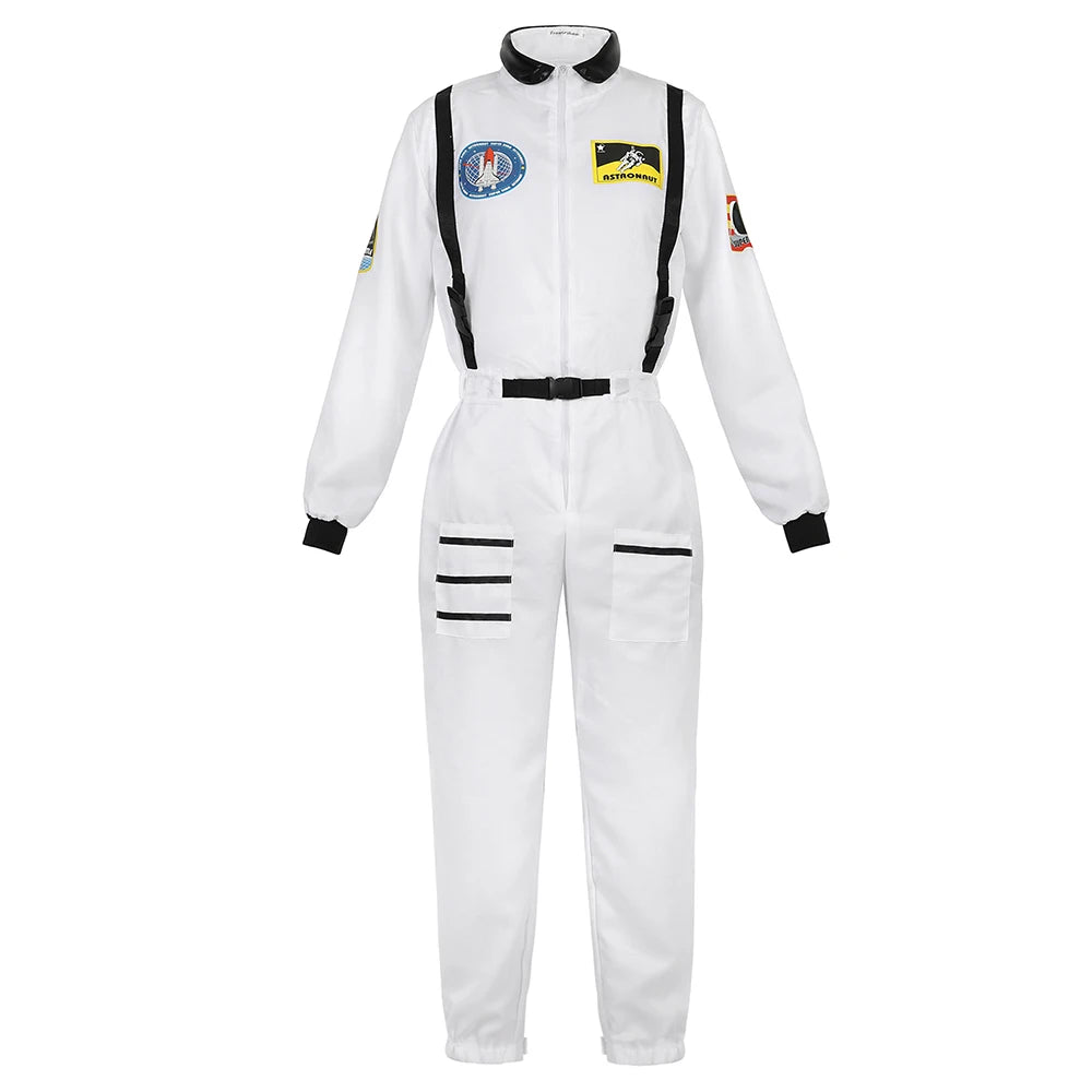 Adult Astronaut Costume for Women Men Flight Suit Costume Cosplay Space Astronaut Blue Full Body Jumpsuit with Zipper Carnival