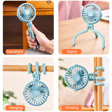 Portable Clip Fan Mini Stroller Fan USB Rechargeable Baby Stroller Octopus Fan 360° Rotate Outdoor Tripod Fan Small Clip Fan