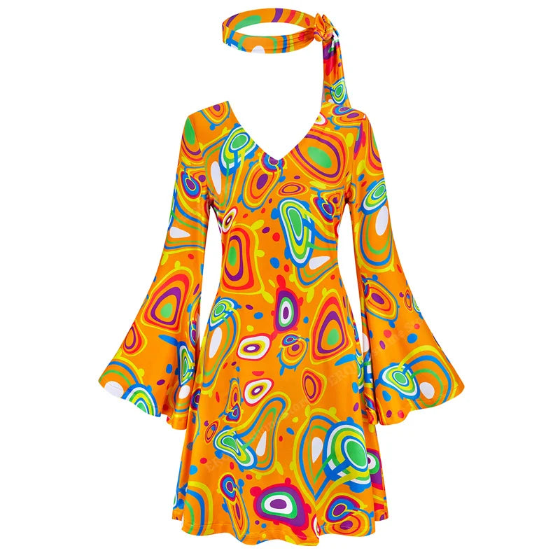 70s Costume Disco Dresses for Women Halloween Costume Sexy Hippie Costume Disco Dress with Disco Headband 70s Outfit Women