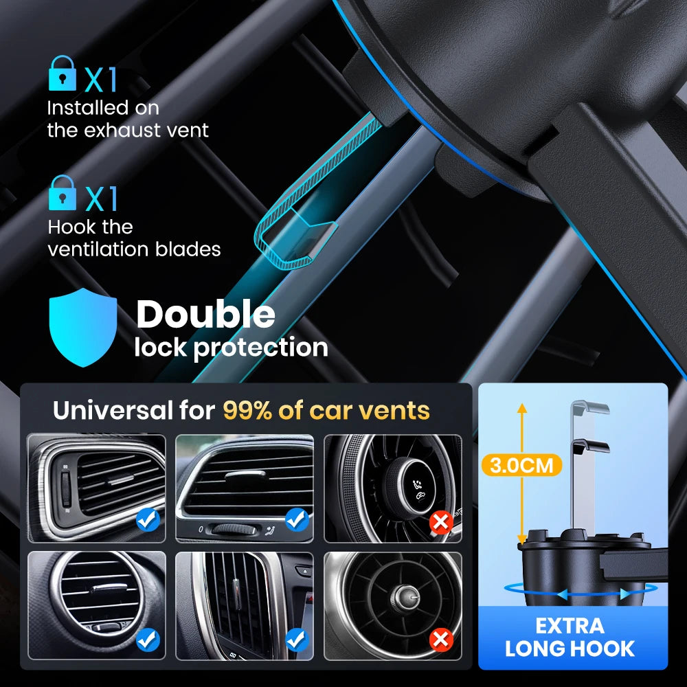 TOPK Car Phone Holder Universal Phone Mount for Car with Hook Clip Air Vent Car Mount 360° Rotation for Mobile Phones