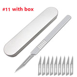 11# 23# Carbon Steel Carving Metal Scalpel Blades Handle Scalpel DIY Cutting Repair Animal Surgical Knife Tool Kits Box Non Slip