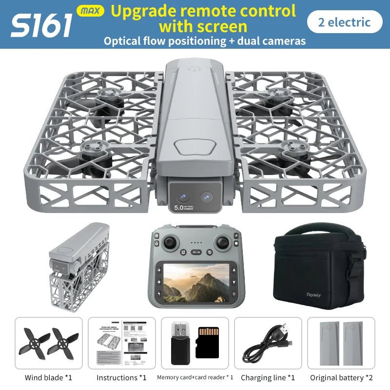 Lenovo S161 MAX Drone 4K HD Dual Camera 4.5" Large Screen Remote Control Brushless Motor Optical Flow Hovering 8K Quadcopter Toy