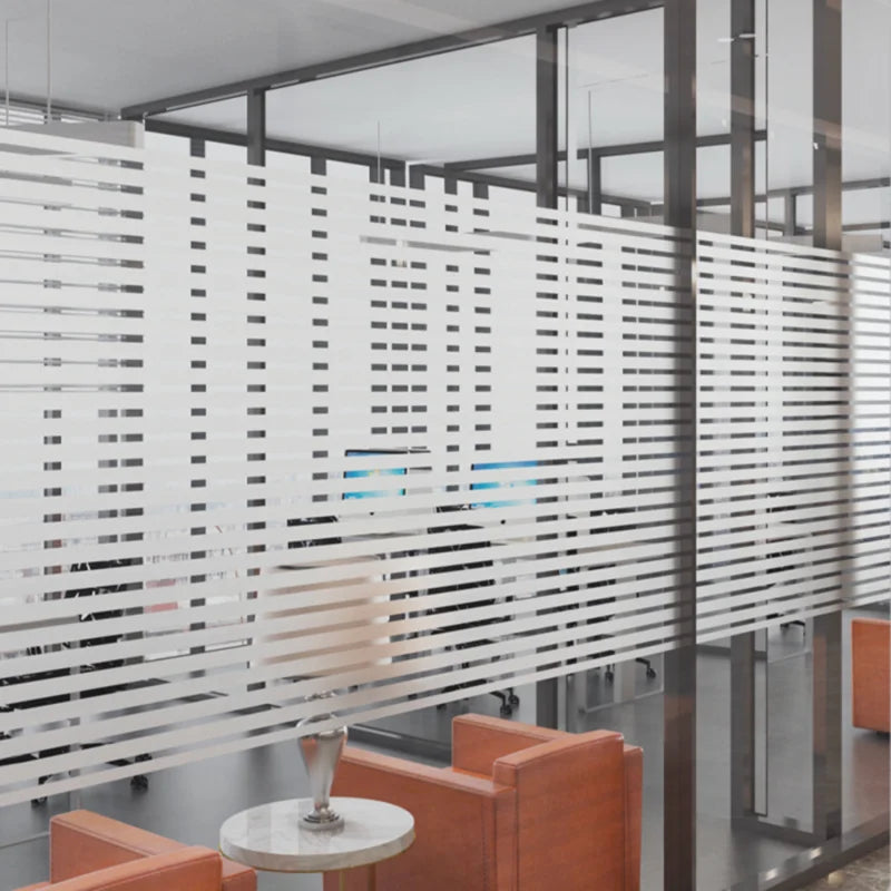 Frosted Privacy Window Film Static Cling Anti-UV Day & Night Reeded Striped Pattern No-Glue Removable for Home Office Bathroom