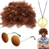Hippie Funny Costume Set Funky Afro Wig Sunglasses Necklace For 50s 60s 70s Theme Party Men 80s Style Party Clothes Accessories
