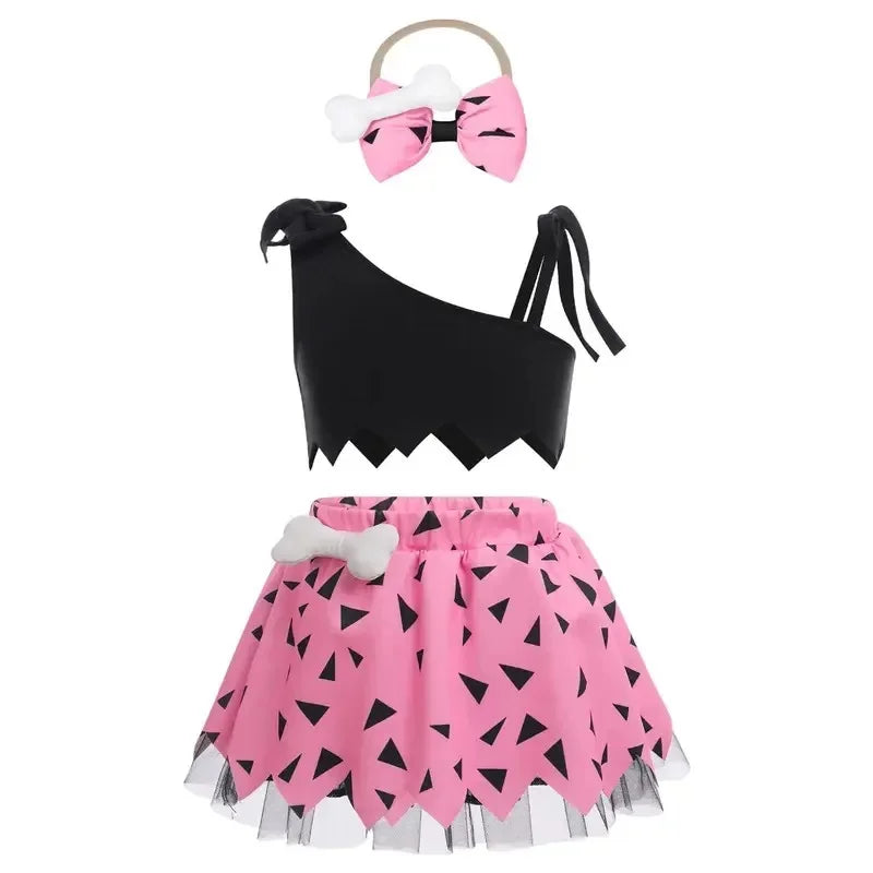New 2026 Infant Toddle Pebble Bone Fancy Dress Up Halloween Caveman Cavegirl Flint stone Costume For Girl COS