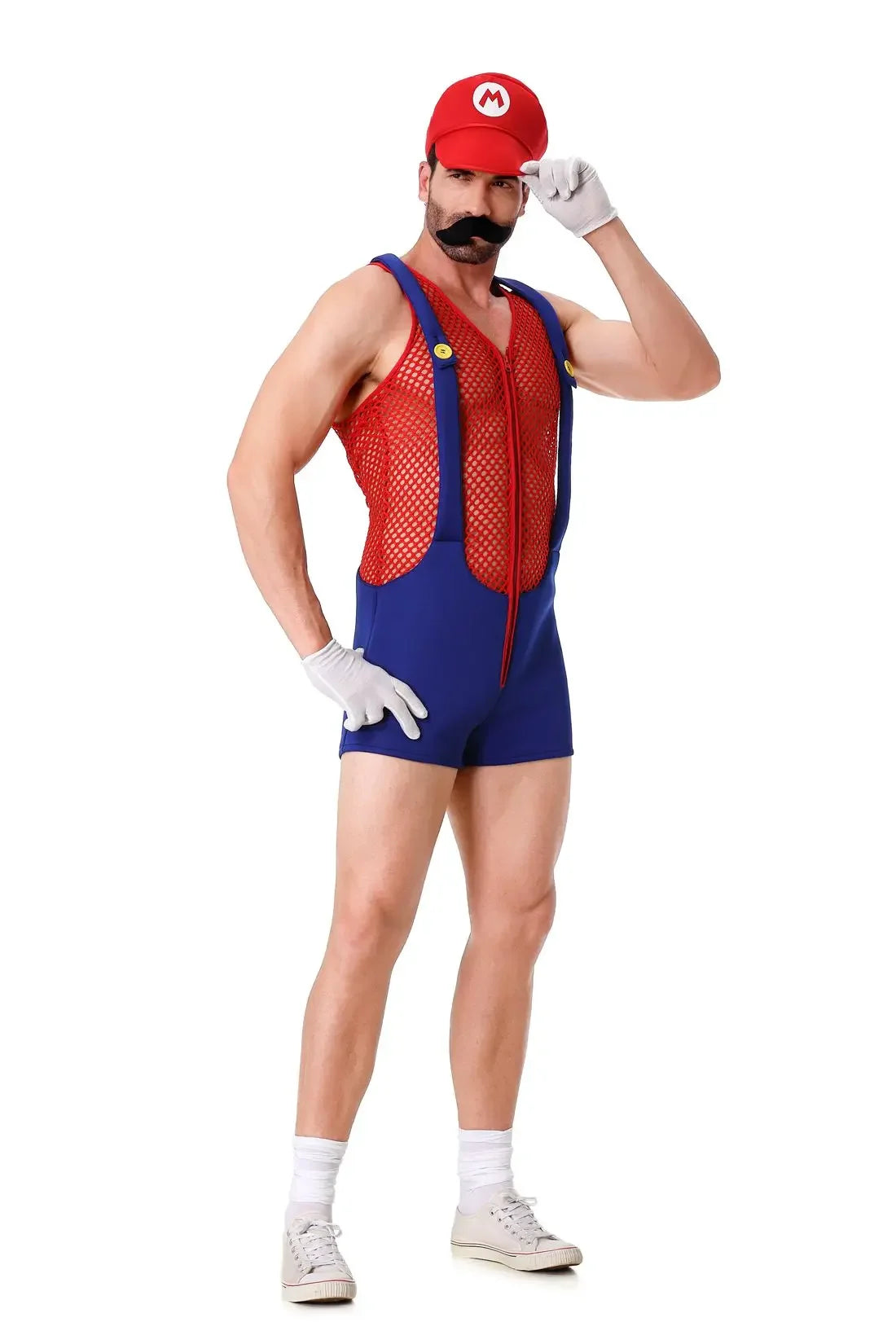 Anime Luigi Bros Cosplay Costume Red Blue Hollow Overalls Jumpsuits Costume Carnival Party Disguise Plumber Funny Onesie