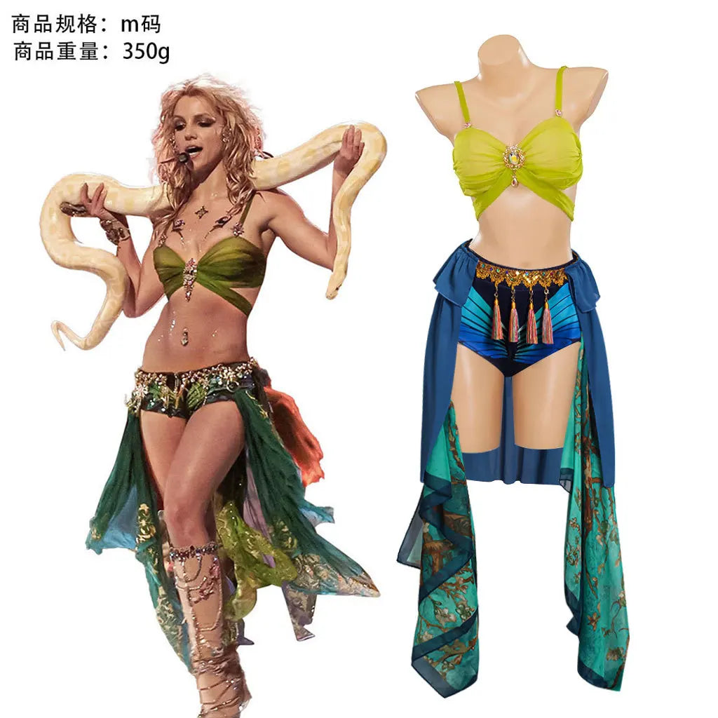 Britney Spears stage performance cosplay costume Britney Spears Halloween cosplay dancing with snakes