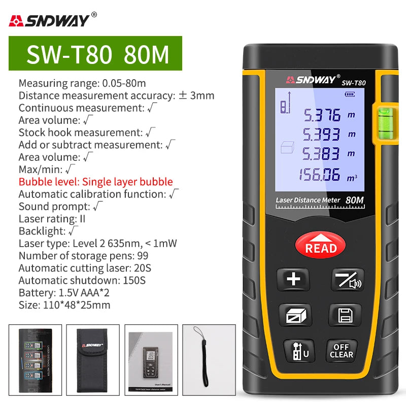 SNDWAY Laser Distance Meter Digital Range Finder 100m 70m 50m Rangefinder Trena Lazer Tape Measure Ruler Roulette Measurer Tool