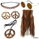 Peace Mark Necklace Costume 5 Piece Set Halloween Carnival Cosplay Party Hippie Tassels Vest 60s 70s Vintage Peace Earrings Set