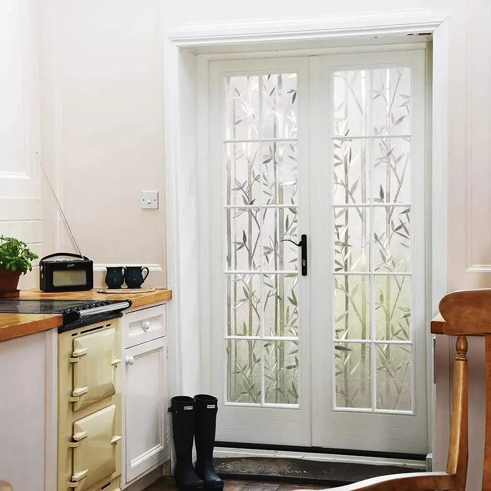 Bamboo Window Film Stained Glass Film Frosted Privacy  Decal Decorative Window Cling No Glue Removable Window Stickers