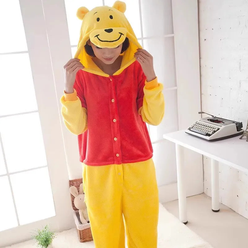 MINISO Winnie Bear Cosplay Costume Pooh Jumpsuit Disney Cartoon Character Role-play Family Look Pajamas for Children's Day Gifts