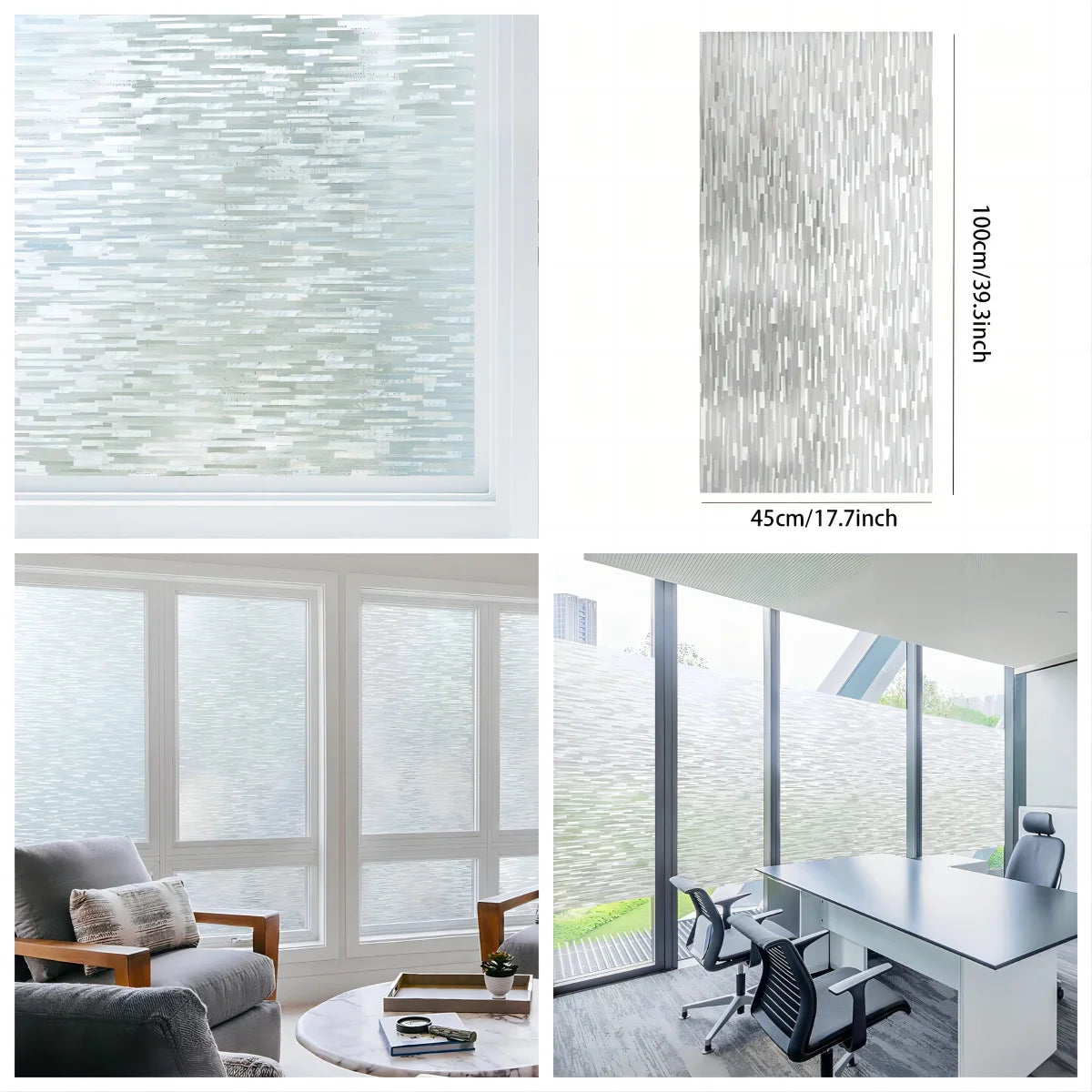 Window Privacy Film Frosted Glass Window Film Static Cling UV Blocking Removable Window Clings Opaque Window Stickers Vinyl