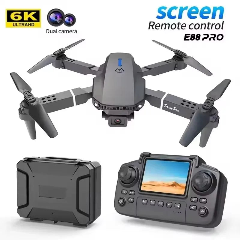 E88 Pro New Upgraded Drone 4K Dual-Camera HD Aerial Photography Dron with Screen Foldable Quadcopter RC Toy for Kids Boys Gifts
