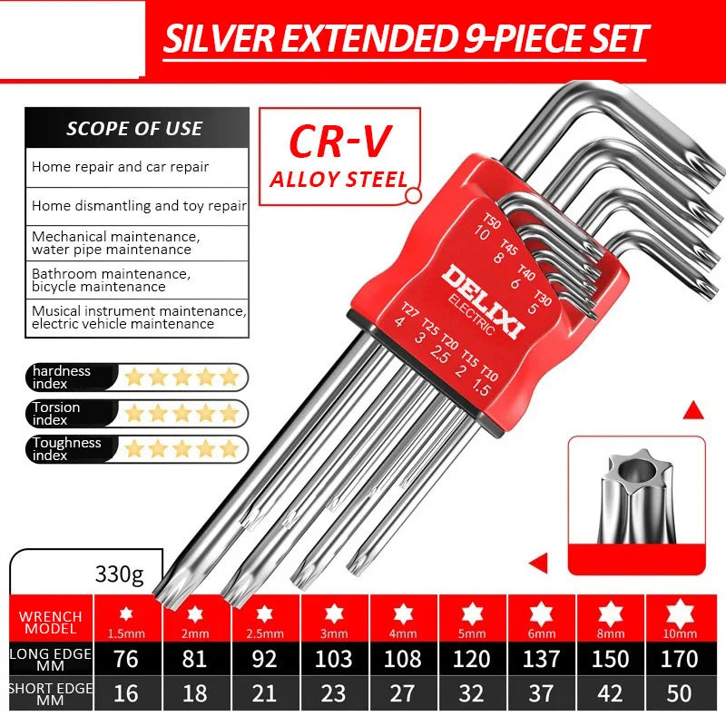 DELIXI ELECTRIC Allen Key Set，Allen Hex Wrench Screwdriver Set With Sleev Universal Torque Long Metric,for Motorcycles, Bicycles