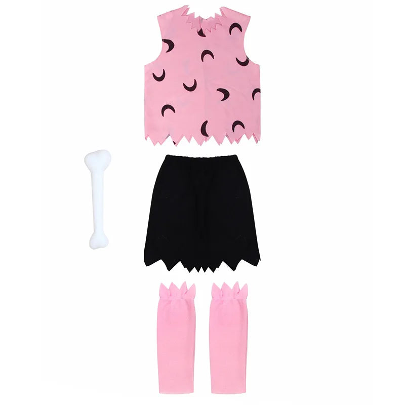2025 New Arrival Unisex Boys Little Bam Bam Halloween Fancy Dress Up Kids Flint Stone Costume Pink Girls Pebble Costume