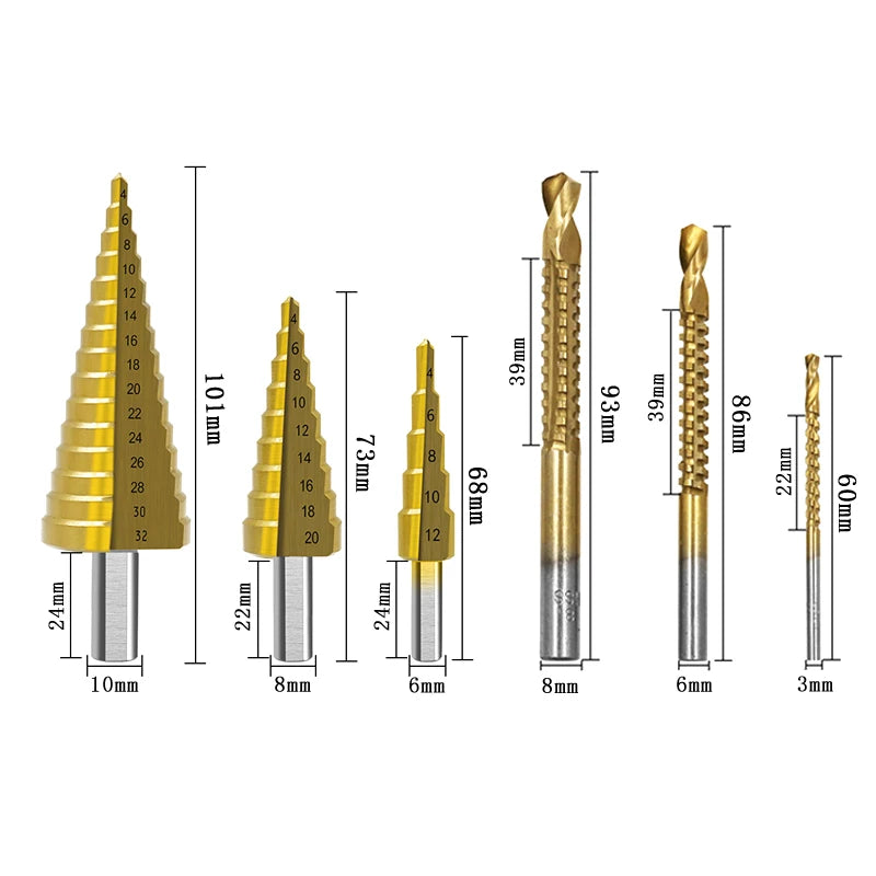4-12/4-20/4-32mm triangular handle straight groove ladder drill 3/6/8 saw drill 6pc hole punching worker Assembly set