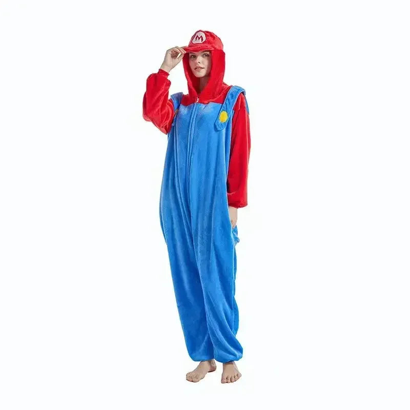 Anime Game Marios Bros Cosplay Costume Figure Luigi Cartoon Sleepwear Kigurumi Unisex Pajamas Flannel Jumpsuit Sleepwear Onesies
