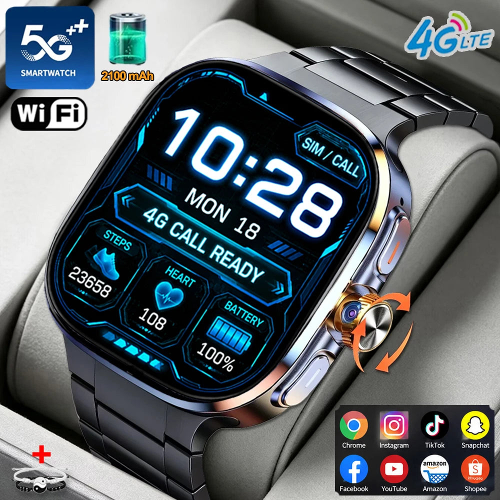 5G/4G Smart Watch 2.40 inch AMOLED 900W Camera HD Video Call 2100mah Battery GPS WIFI Google APPS Download Smartwatch Android 10